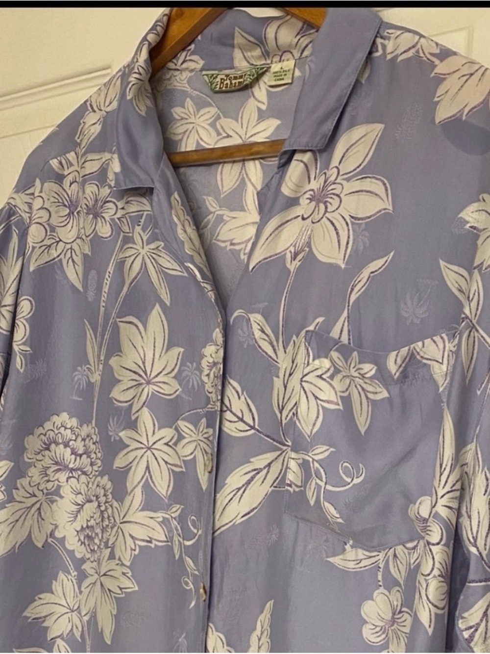 Tommy Bahama Lavender and White Floral 100% Silk Shirt